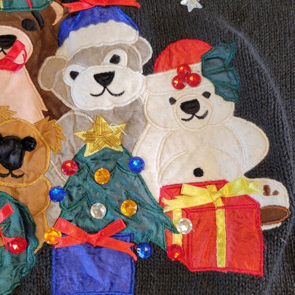 2X Holiday Sweater Teddy Bear Panda Embroidered Christmas Work in Progress 1980 - Picture 9 of 16